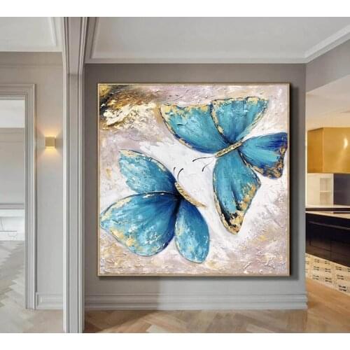 100% Hand Painted Pop Art The Blue Butterfly Oil Painting on Canvas for Room Decoration