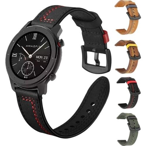 20mm Smart watch smart band Replacement Leather Watch Band Strap for Huami Amazfit GTR 42/GTS2/Bip/GTS Quick release Accessories