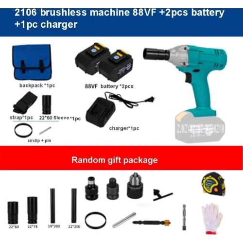 2106 Brushless Electric Wrench 48V 6000mh/88V 9000mh Lithium Impact Socket Wrench Brushless Electric Wrench 220V 330/NM 3300/RPM