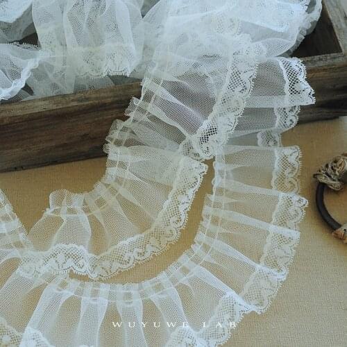 2M White Pleated Mesh Lace Trims Fabric Ribbon for Wedding Dress DIY Craft Skirt Collar Applique Folded Sewing Decoration 6cm