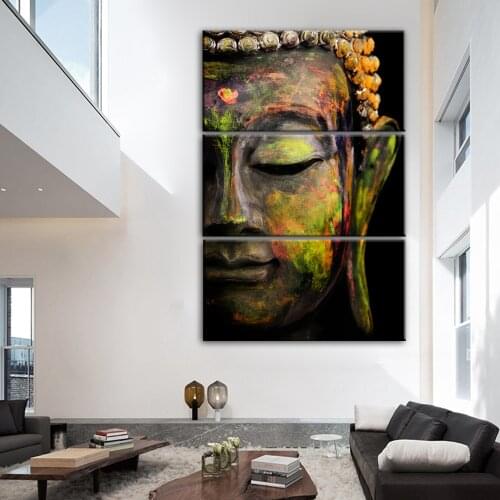 3 Panels Large Buddha Face Wall Art Canvas Painting Modern Buddhism Wall Art Canvas Prints Modular Picture For Living Room Decor
