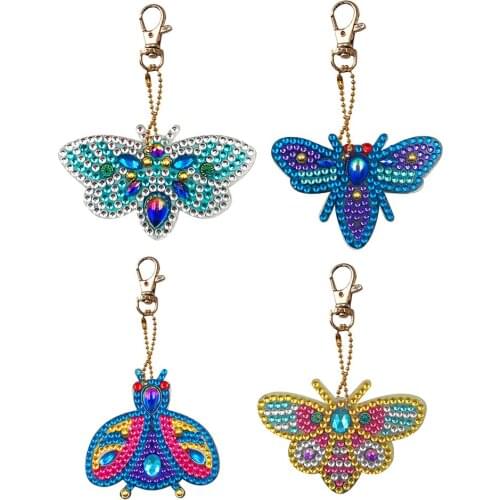 4pcs Key Chains 5D DIY Diamond Painting Keychains Special Shape Full Drill Diamond Embroidery Keyring Gift