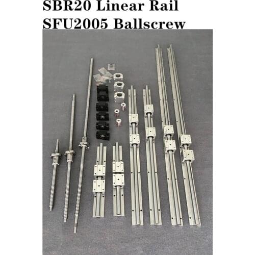 6set SBR20 -350/1600/1700mm Linear Guide Rail +3set SFU2005 - 250/1500/1600mm Ballscrew set + 3set BK/BF15 CNC Parts