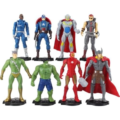 8cm 8pcs/Lot Avengers Super Hero Iron Man Thor Hulk Hawkeye Captain America Nick Fury PVC Action Figure Model Toys Doll