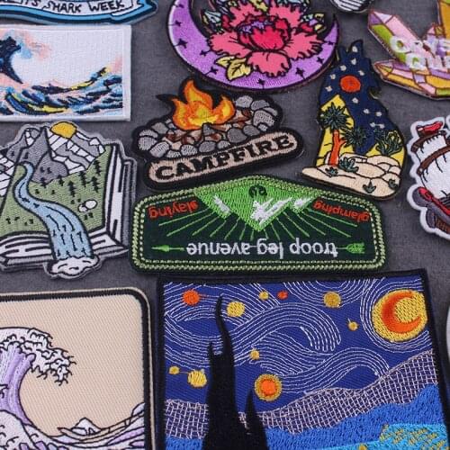 Van Gogh Iron on Jackets Accessories Applique Fusible Sewing Clothes Embroidered Patches For Clothing Thermo Adhesive Patch DIY