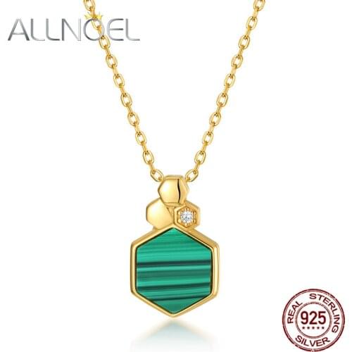 ALLNOEL Solid 925 Sterling Sliver Pendant For Women Natural Malachite With 5A Zircon Necklace Engagement Fine Jewelry New Gift