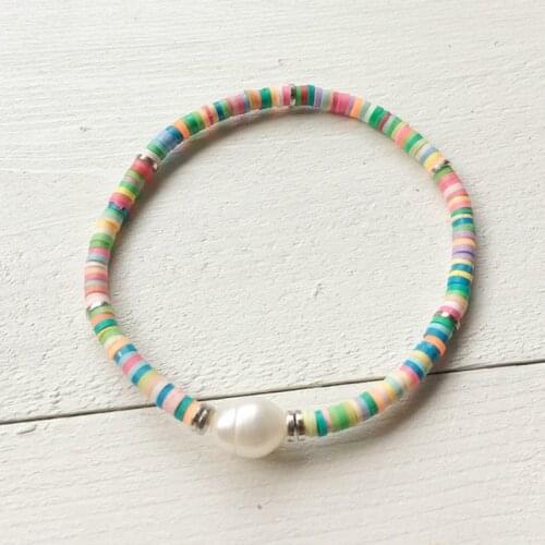 Bohemian natural pearl bracelet handmade elastic arm accessories gift for friends fashion silicone bangle women beach Jewelry