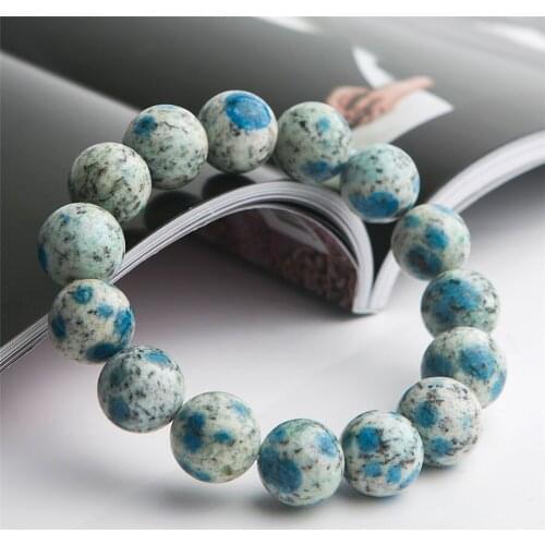 Genuine Natural K2 Jas per Granite Azurite Gems Stone Crystal Stretch Big Round Beads Bracelet 11mm 12mm 13mm 14mm