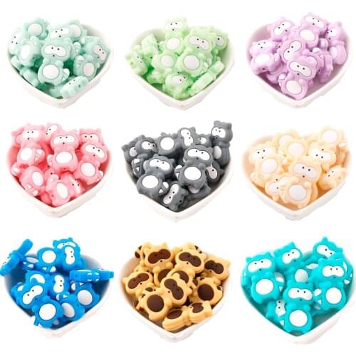 Lets Make Siilicone Raccoon Beads 10pcs Food Grade Silicone DIY Teething Necklace Baby Gifts Pacifier Clips Accessories Beads