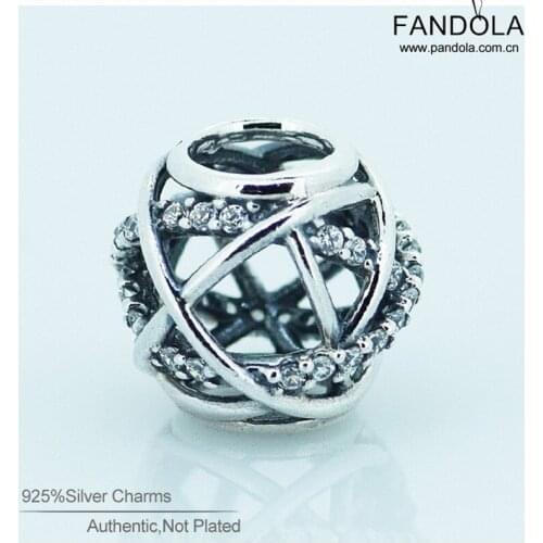 Authentic 925 Sterling Silver Clear CZ Galaxy Openwork Charm Beads Fits Charms Bracelet DIY Jewelry Making Berloque