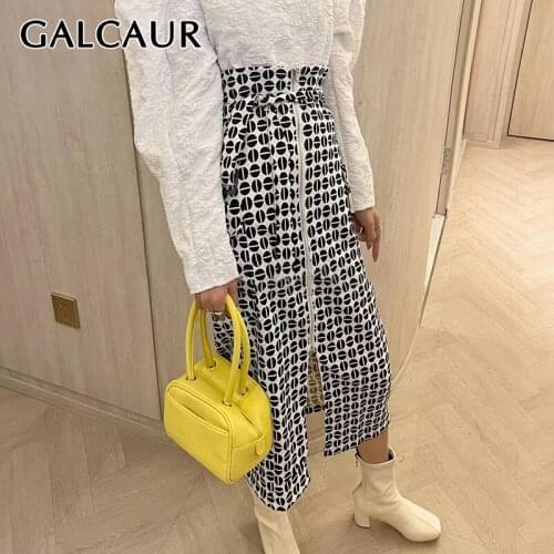GALCAUR Gingham Colorblock Zipper Self Tie Long Skirt For Women High Waist Straight Casual Long Skirts Female Korean Fashion New