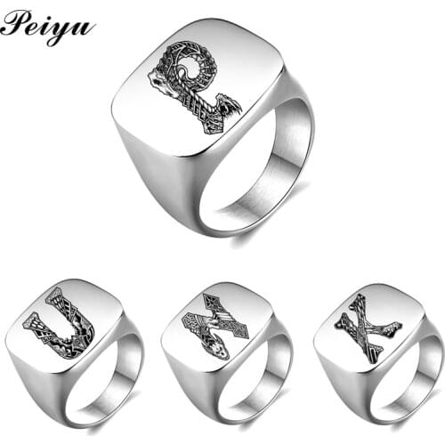 Mens Square Big Rock Punk Rings Personalized Signet Ring Stainless Steel Silver Color Party Jewelry Gifts