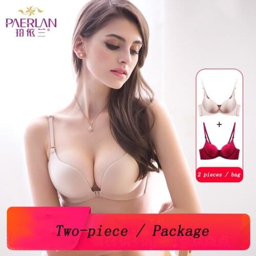 【Two pieces】PAERLAN New Smooth No Steel Ring Front Buckle Female Bra Beauty Back Sexy One-piece Seamless Gathered Underwear