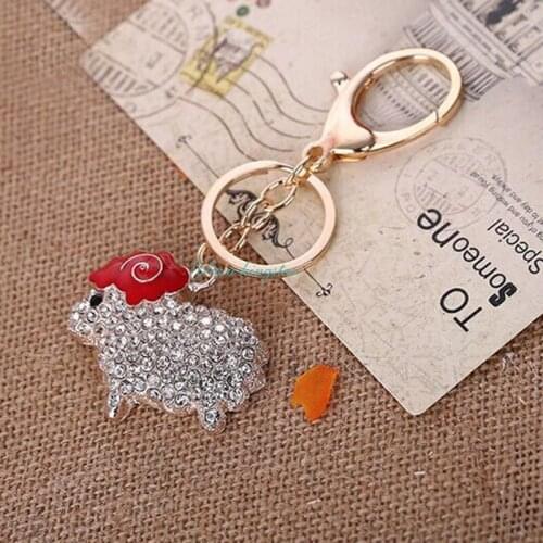 Double rings women Keychain women cute Sheep Modeling inlay crystal women Key chain Girl Favorites AZL394
