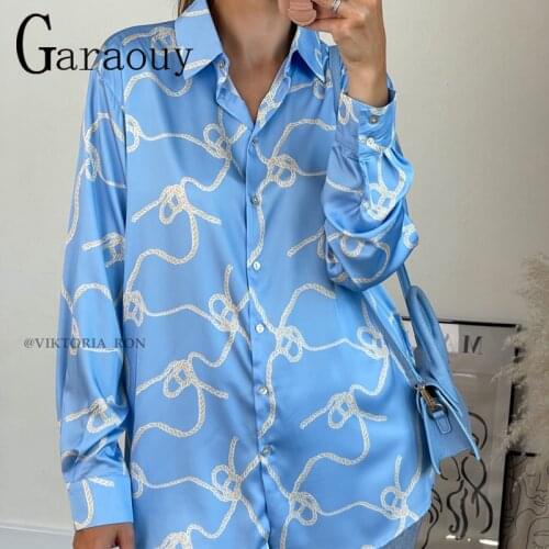 Garaouy 2021 New Womens Spring Shirts Pink Print Button Up Shirts Blue Long Sleeve Top Female Summer Elegant Blouses Casual ZA