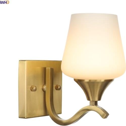 IWHD Modern Copper Wall Lamp Creative Nordic Wall Lights Glass Lampshade Mirror Bedroom Light Wandlamp Applique Murale Luminaire