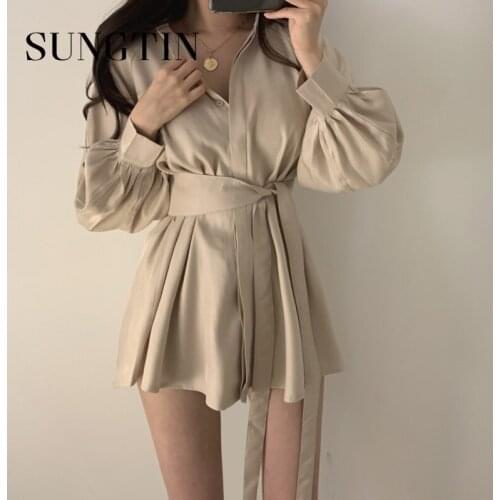 Sungtin Shirt Suits 2 Piece Set Wide Leg Shorts Women Thin Single Breasted Loose Casual Shorts Female Korean Chic Spring Sashes