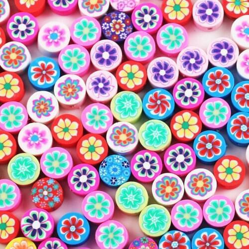 Round Flowers Beads Polymer Clay Spacer Loose Beads for Jewelry Making Charms Bracelet DIY Necklace Accessories 30pcs 10mm