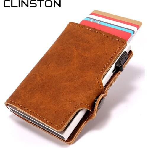 RFID New Vintage Leather Credit Card Holder Male Aluminum Alloy Metal Business ID Multifunction Cardholder Wallet Purse for Men