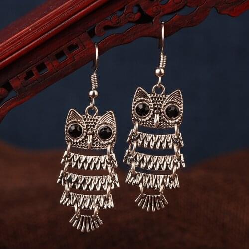 2019 NEW vintage owl earrings Tibetan silver jewelry fashion earring ,drop earrings