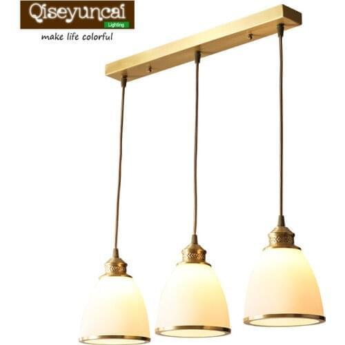 Qiseyuncai 2048 new American Country Restaurant Full Copper Chandelier Simple Single Head Three Atmosphere Bedroom Study Lamps