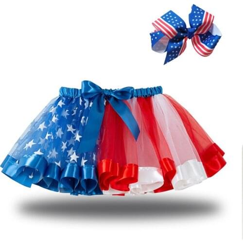 Newest Arrival Kids Bubble Skirt Girls Independence Day Star Print High Elastic Waist Skirt Short Dress Summer Fall