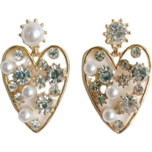 New Trend Asymmetric Heart-Shaped Earrings Clear Resin Pearl Crystal Womens Earrings Friends Party Female Jewelry