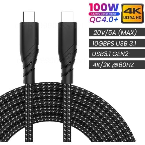 PD 100W USB C To Type C Cable 5A Fast Charging High-speed Data Cord For Huawei P40 P50 Xiaomi 11Pro USB3.1 Gen2 Type-C Data Wire