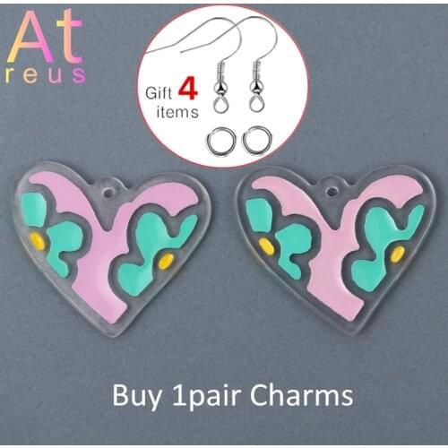 1Set Girl Heart Transparent Acrylic Earrings Charms Fashion DIY Drop Earrings Making with hook jump rings Women Jewelry Findings