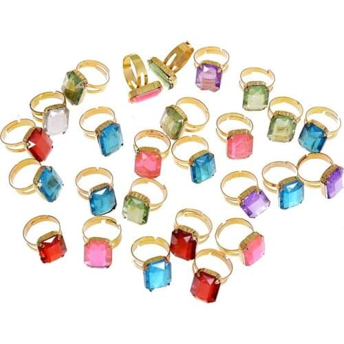10 Pcs Lot Pinksee Mixed Colors Square Acrylic Crystal Adjustable Rings For Childrens Fashion Kids Jewelry Gifts