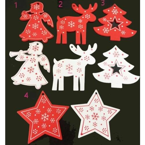 10 pcs Cartoon Christmas Tree /Star Wood Chip Christmas Day Accessories Child DIY Toy Clothing Fabric Home Decorations Gift