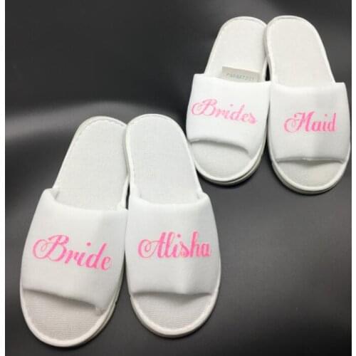 Personalize pink wedding birthday party anniversary spa slippers Matron of honor Bachelorette bridal shower party favors gifts