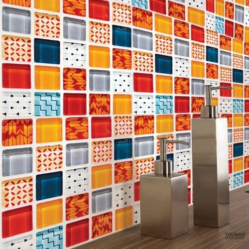 Mosaic Self adhesive Tile Sticker Art Home Decor Wallpaper Mural Bathroom Waterproof Waist Line Wall Kitchen Stickers Home Decor
