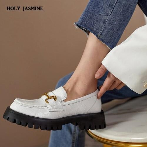 Shoes for Women 2021 Women Flat Shoes Genuine Leather Loafers Round Toe Platform Shoes Spring/Autumn Fashion Pumps Ladies Shoes