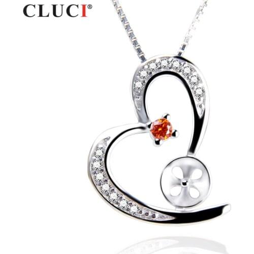 CLUCI 100% 925 Sterling Silver Lovely Heart Shape Pearl Pendant White CZ For Girls Necklace Jewelry,SP315SB