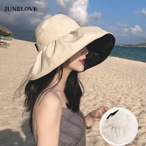 JuneLove 2021 Summer Sun Hat Beach Women Cotton Wide Straw Chic Fashion Travel Lady Solid Ins All-match Pink Bucket Hat Outdoor