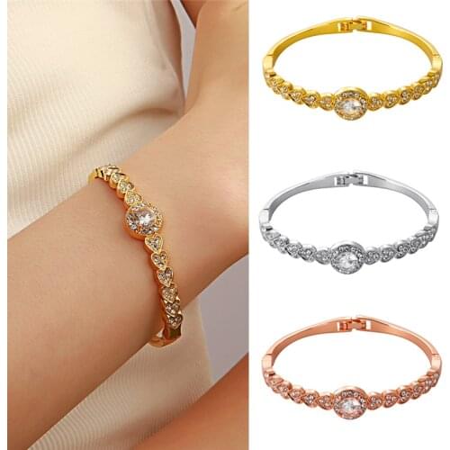 2021 Fashion Heart Bracelet Bangle with Rhinestone Girl Love Bracelet for Women Round Geometric Jewelry Gold Color
