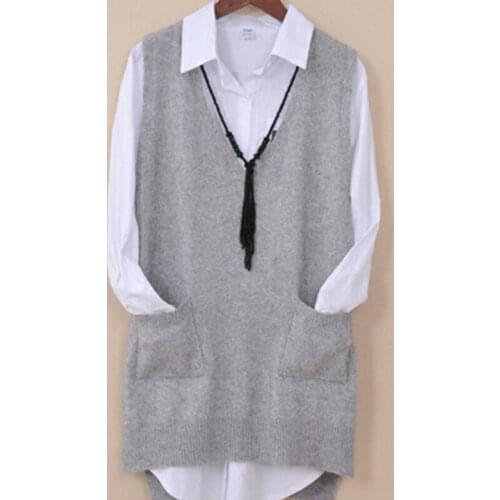 2021 Womens Spring Autumn Cashmere Knitted Vest Both Sides Split Loose Sweater Waistcoat Female Pullover Sleeveless Tops