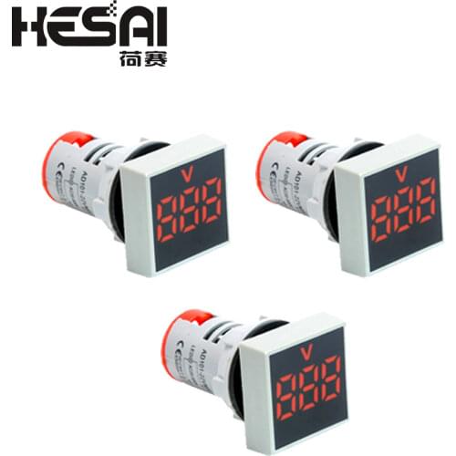 22MM AC 12-500V Voltmeter Square Panel LED Digital Voltage Meter Indicator Light Red Digital