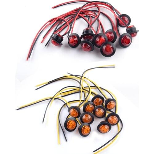 20pcs/Set 12V 3/4" 3 LED Amber & Red Small Round Side Marker Indicator Lights Button Lamps Universal for Car Truck Trailer