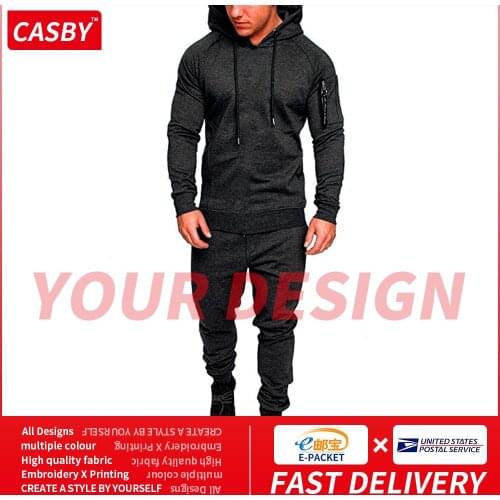 2020 New DIY Outdoor Sports Clothes Simple All-match Custom Logo Casual Hooded Tracksuit Fashion Design Men Outfit Set W33-ZK33