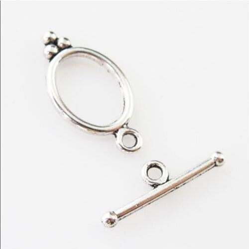 25 New Connectors Necklace Smooth Oval Circle Toggle Clasps Tibetan Silver