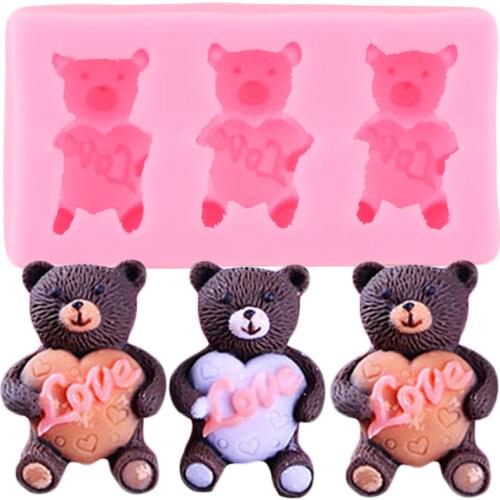 3D Bear Silicone Mold DIY Animals Fondant Cake Decorating Tools Soap Resin Molds Cupcake Candy Clay Chocolate Gumpaste Moulds