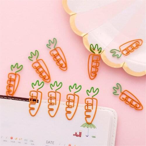 5pcs/lot Cute Cartoon Carrot Design Paper Clips Kawaii Metal Stationery Binder Clips Bookmark Memo Planner Clip Office Supplies