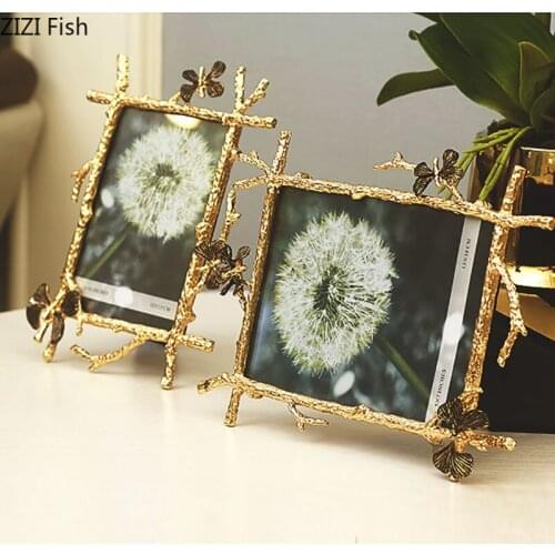 6/7 Inch Nordic Vintage Metal Butterfly Photo Frame Family Portrait Nightstand Desktop Square Golden Picture Frames Home Decor