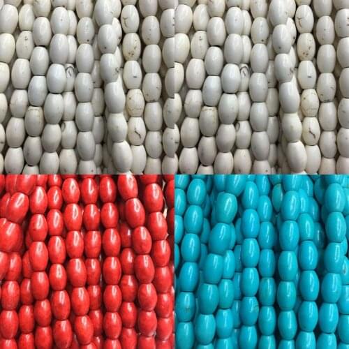 Free shipping Fashion Jewelry 5x8mm Red Blue White Howlite Rice Loose Beads 15.5" WFH712