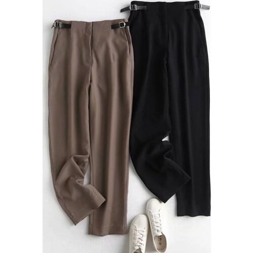 DOUJILI Black Brown Suit Pants Woman High Waist Loose Pants Sashes Pockets Office Ladies Pants