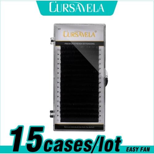Cursavela Automatic Easy Fan Eyelash Extension 15 case/lot Fanning Grafting Eyelashes Premade Camellia Blossom B/C/D Curl Lashes