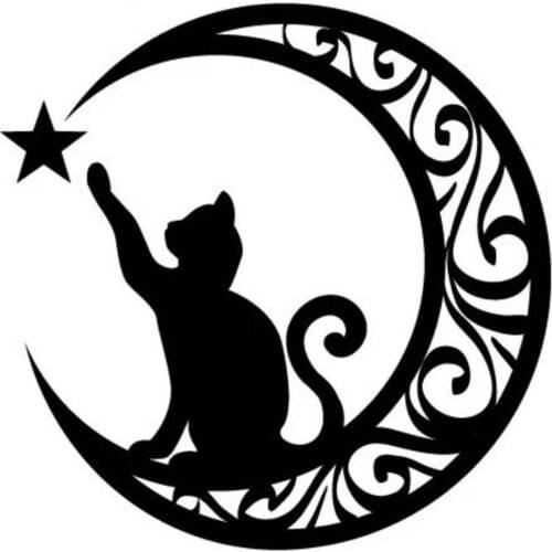 Dawasaru Lovely Cat Touching Star Moon Car Sticker Creative Decal Laptop Truck Motorcycles Auto Accessories PVC,15cm*15cm