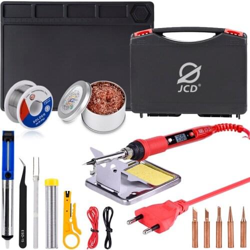 JCD 220V 80W soldering iron Plastic box set temperature adjustable Welding rework tools kit with ESD Heat Insulation Working Mat